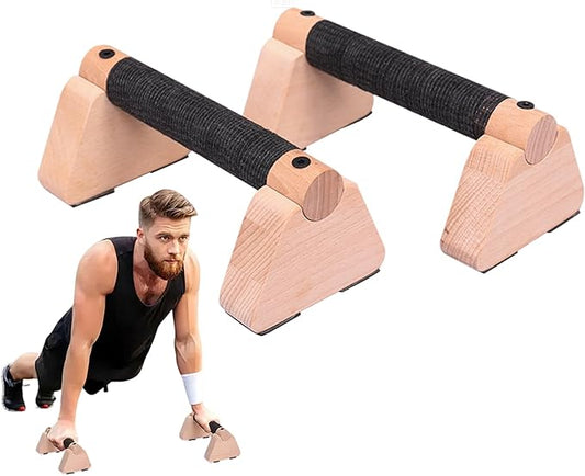 Parallettes Bars Wooden Push Up Bars with Non-Slip Base, 7.8 Inch Handstand Training Blocks & Push Up Handles, Portable Calisthenics Equipment for Home Workout Strength Training