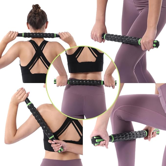 Muscle Roller Stick for Athletes - Deep Tissue Fascia Blaster & Roller Massager for Myofascial Pain Relief - Body-Building Apparatus (Green black-18 inch)