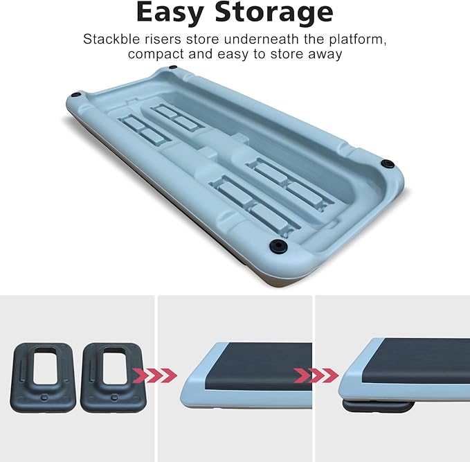 28.5'' Exercise Aerobic Step Platform, 4-6-8inAdjustable Fitness Stepper Workout with 4 Stackable Risers, Aerobics Stepper Workout Stepper for Home Gym Cardio Strength & Training (Red & Gray)