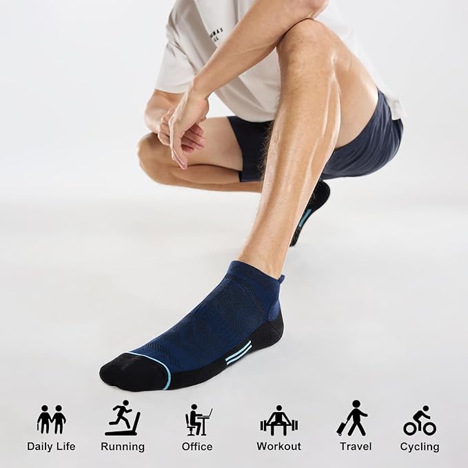 FITRELL Men's 6 Pack Ankle Running Socks Low Cut Cushioned Athletic Sports Socks 7-9/9-12/12-15