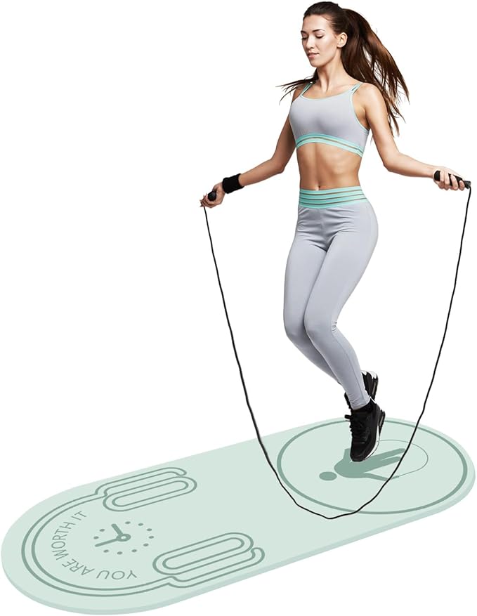 8/20/30mm Jump Rope Mat Fitness Exercise Mat Durable, Non-Slip, Workout Mats with Jump Rope & Carrying Bag for Home Gym Flooring (55"x 24")