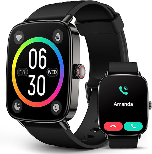 AI Voice-Controlled Smart Watches with 1.85" Screen - IP68 Waterproof, 24/7 Heart Rate Monitoring, Stress/Sleep/SpO2 Tracker, 100+ Sports Modes, Weather, Compatible with Android & iOS, Black