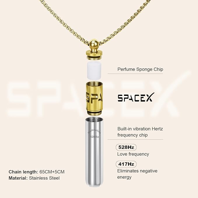 528 Hz Breathing Necklace, Breathlink Quit Smoking Tool, Meditation Necklace, with Diffuser, Anxiety and Stress Relief Through Breath Frequency Sound Therapy and Aromatherapy, Gold