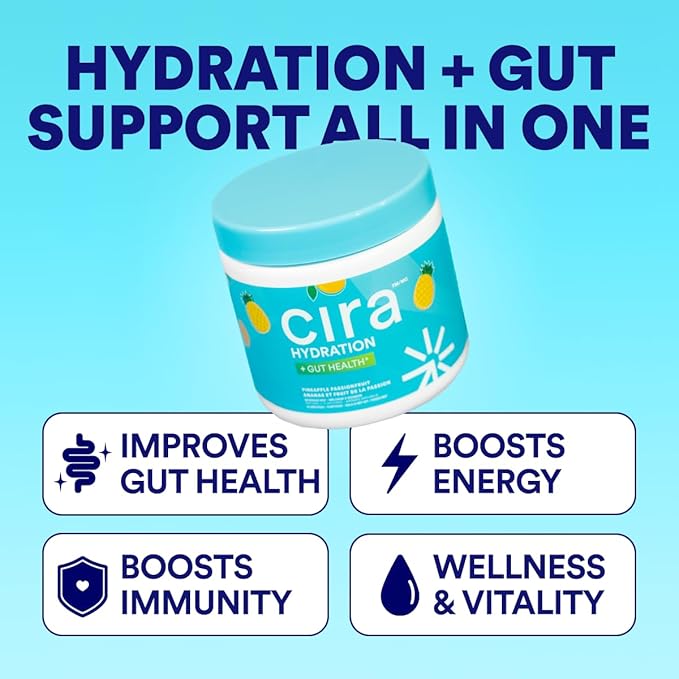 Cira Hydration + Gut Health Powder (45 Servings) - Electrolyte Drink Mix with Prebiotics & Probiotics for Digestion, Hydration & Recovery - Naturally Flavored with Stevia - Pineapple Passionfruit