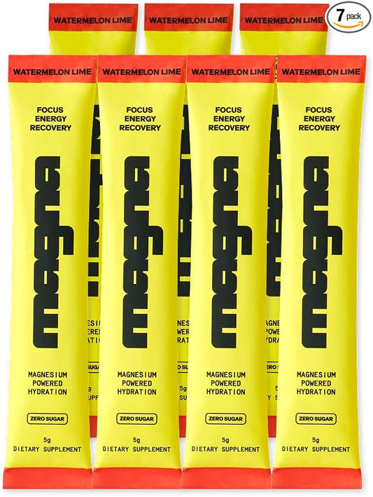 MAGNA Electrolyte Powder Drink Mix for Hydration, Energy & Focus Support with Magnesium L Threonate, Sodium, Potassium, Vitamin D, B6 & B12, Sugar Free, Watermelon Lime Flavor, 7 Servings