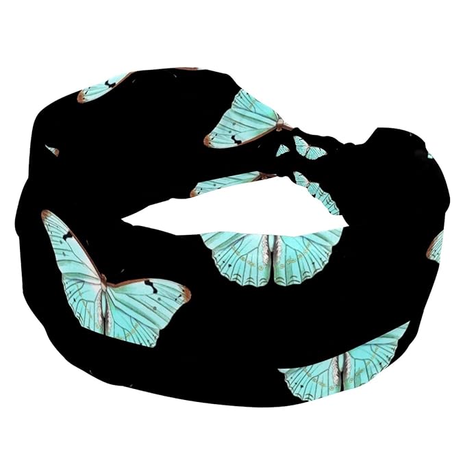 Wide Headbands for Women, Butterfly on Black Background Hairband for Women Non Slip Sports Head Bands for Women's Hair