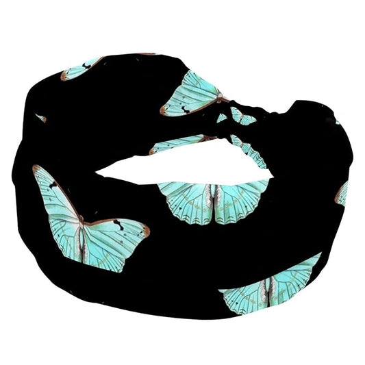 Wide Headbands for Women, Butterfly on Black Background Hairband for Women Non Slip Sports Head Bands for Women's Hair
