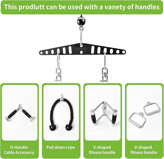 Multi-Grip LAT Pull Down Bar Hardened Powder-Coated Finish, 360° Rotating Stainless Steel Adapter, Neutral & Wide Grip Spreader Bar for Pulley System Gym & Cable Machines