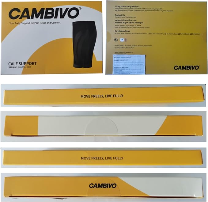 CAMBIVO 3 Pairs Calf Compression Sleeves for Men & Women – Footless Compression Socks for Shin Splints, Pain Relief, Varicose Veins – Leg Support for Running, Travel, Fitness, Nursing