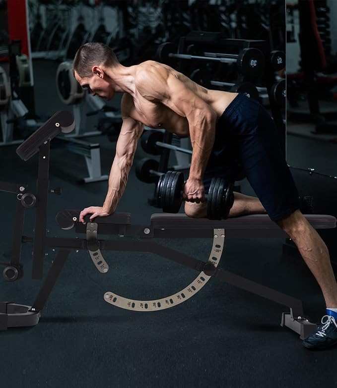 Adjustable Weight Bench for Home Gym, Decline Flat Incline Bench with Leg Extension & Preacher Curl Attachment for Bench Press, Sit Up, Leg Curl & Ab Workout