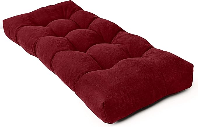 Bench Cushion 42 Inch - Chenille Fabric, High-Density Foam, Non-Slip Bottom, Soft Durable Indoor Tufted Long Seat Cushion for Window Garden Furniture (Red, 42x16x4 Inch)