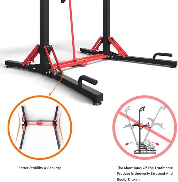 ONETWOFIT Foldable Power Tower Pull Up Bar Station, Multi-Function Adjustable Height Dip Station for Home Gym Workout, Strength Training Fitness Equipment, Pull Up Stand