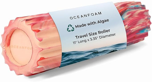 Oceanfoam Ripple Travel Foam Roller (11" x 3.35") Firm Mini Foam Roller for Physical Therapy, Deep Tissue Massage, Back Pain - High Density, Ergonomic Wave Textured - Yoga, Exercise (Cotton Candy)