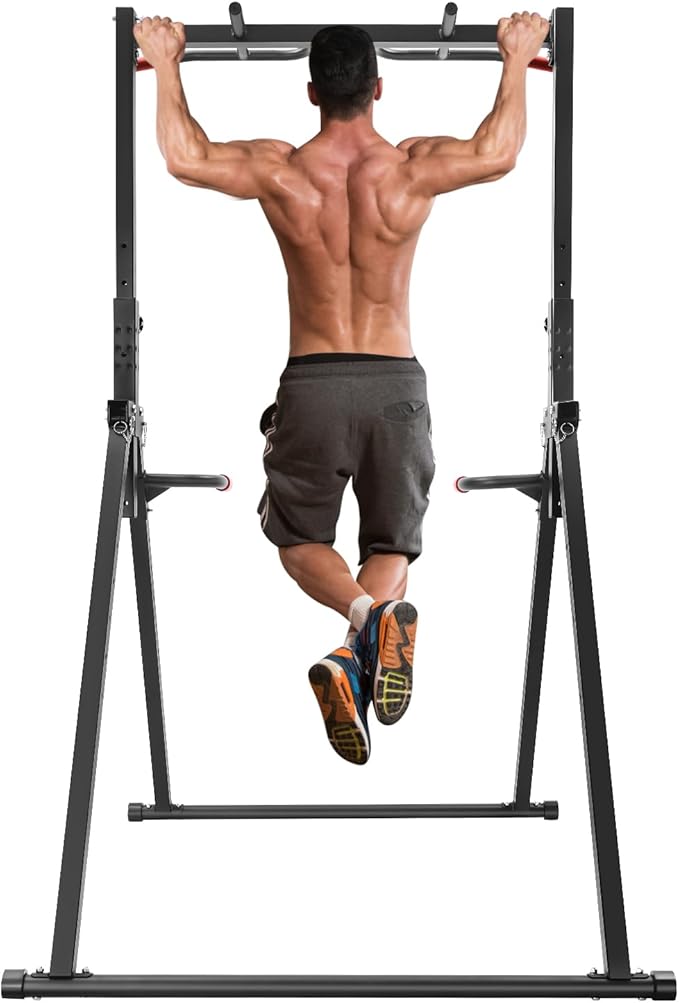 Triangular Pull Up Station,440lbs Load Capacity Adjustable Height Home Pull Up Bar,Foldable Power Tower Dip Station Pull Up Ba,Fitness Triangular Design Pullup Dip Station Rack