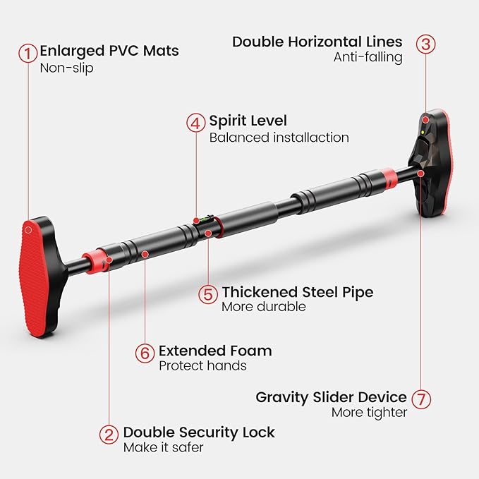 Pull Up Bar for Doorway, Adjustable Door Frame Pull Up and Chin Up Bar, Total Upper Body Workout Bar for Home Gym Workouts