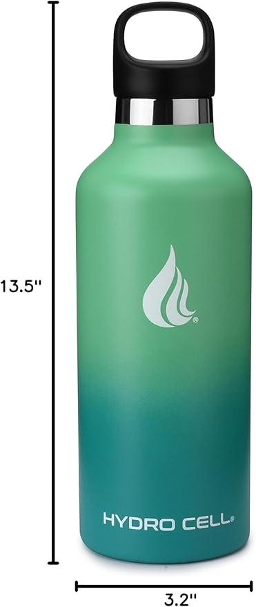 HYDRO CELL Stainless Steel Water Bottle with Straw & 2 Standard Mouth Lids (32oz 24oz 20oz 16oz) Keeps Liquids Hot or Cold w/Double Wall Vacuum Insulated Leak Proof Sport Design (Mint/Green 32oz)