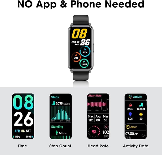 Long Battery Pedometer Watch 14 Days Battery Life, Slim Design No App/Phone Required Fitness Tracker, 50 Meters Waterproof Smart Watch, Heart Rate & Blood Oxygen Monitor Step Counter for Men Women