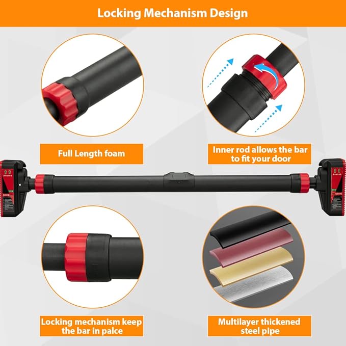 Pull Up Bar, Adjustable Strength Training Bars Without Screw, Adjustable Width Chin Up Bar for Doorway, Max Load 440 Lbs