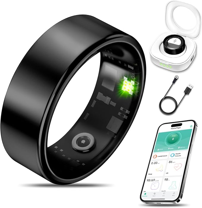Smart Health Ring for Women Men Fitness Tracker with Heart Rate, Blood Oxygen, Blood Pressure, Sleep Monitoring, Step Counting, IP68 Waterproof for iOS and Android, No Subscription Fee, Black 10