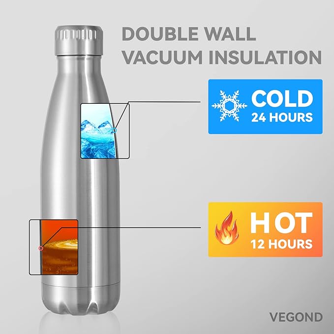 VEGOND 17oz Stainless Steel Water Bottles Bulk, Reusable Metal Sports Water Bottle Keeps Drink Hot and Cold, BPA Free Double Wall Vacuum Cola Shape Insulated Water Bottles for Camping Gym, 4 Pack