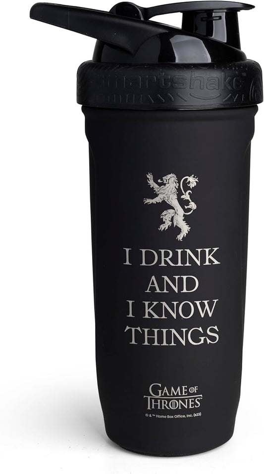 Smartshake Reforce Stainless Steel Game Of Thrones I Know Things, Shaker Bottle (900 ML /30oz) | Lightweight Resistance Sports Shaker Bottle with a Soft Lid | Leakproof, BPA Free & DEHP Free