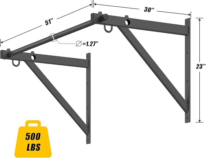 Wall Mounted Pull Up Bar, Adjustable Depth 51" Chin Up Bar, Strength Training Pull-Up Bars 500LBS Weight Capacity, Home or Garage Gym Chin Up Workout Training Station