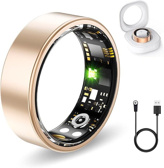 Smart Rings for Women Men, Fitness Ring with Heart Rate, Blood Oxygen, HRV, Pressure, Sleep Tracker, Step Tracker, No Subscription Fee, IP68 Waterproof Smart Ring for iPhone & Android (Gold 13#)