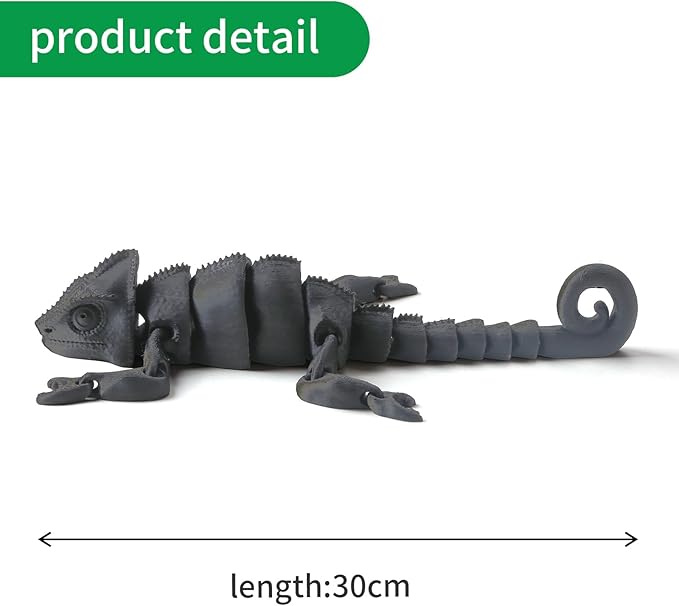 3D Printed Chameleon Articulated Fidget Toy - 12Inch PLA Flexible 3D Lizard Toy with Movable Joints, Stress Relief Desk Decor & Unique Gift for Reptile Lovers, Kids & Adults