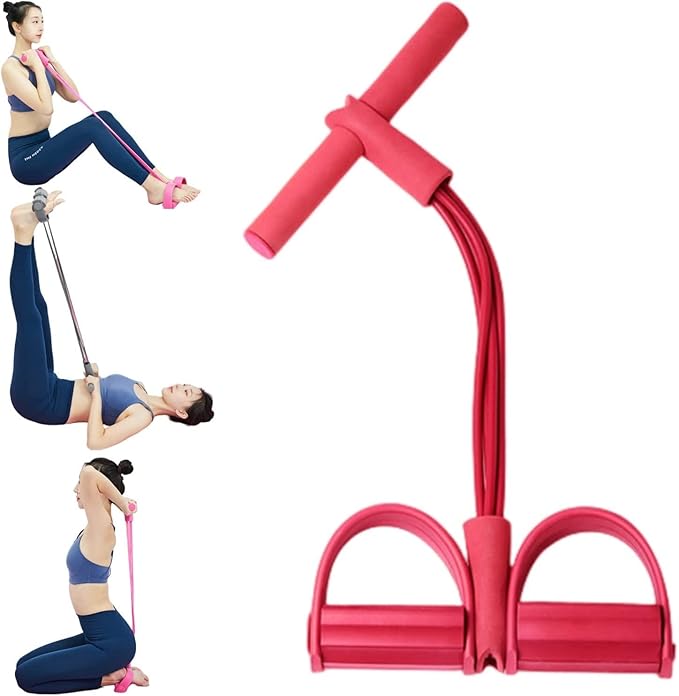 21 Fitness Resistance Bands - 4 Tube Pedal Ankle Puller, Yoga Handle Bands Exerciser Multifunction Trainer Tension Rope for Body, Abdomen, Waist, Arm, Tummy Exercise Stretching Training (Color : Red