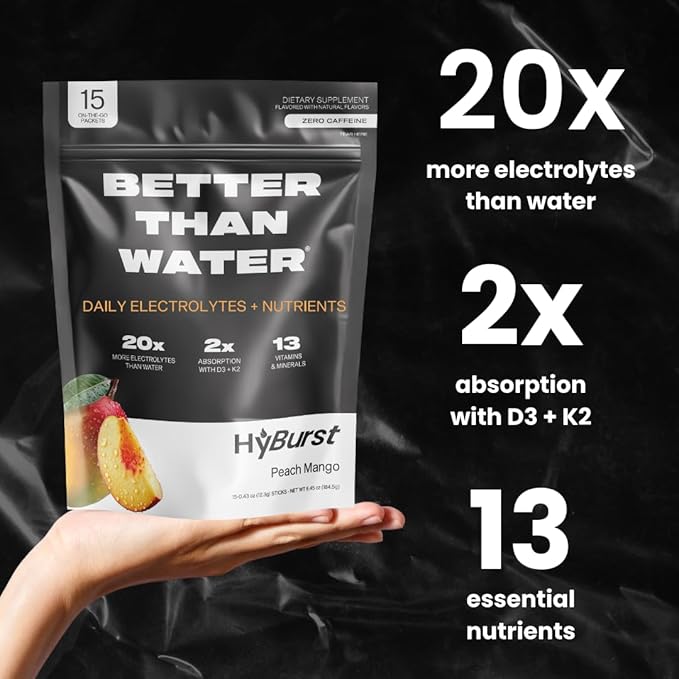 Electrolyte & Vitamin Supplement Powder, Drink Mix with B12, L-Theanine, D3, K2, Zinc, Magnesium, Potassium, Supports Calm Focus & Energy, Peach Mango, 15 Pack