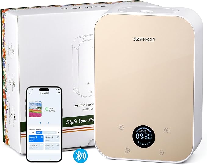 Waterless Oil Diffuser - Pure Essential Oil Diffuser with App Control - 150ml/1700 Sq.Ft. Coverage for Effective Aromatherapy in Home/Office/Hotel (White Gold)