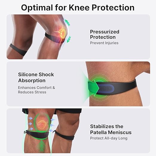 Fit Geno Knee Patellar Tendon Support Strap: 2 Pack Patella Band for Pain Relief Men Women - Adjustable Knee Brace for Basketball Osgood Schlatter Running Football Hiking 2 Pack(Black)