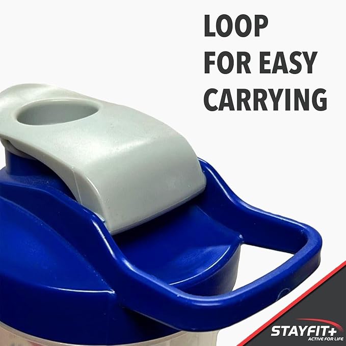 Stayfit Classic Loop Top Protein Shaker Bottle, 24-Ounce Pack of 3. Great for The Gym, Traveling, and Work. Comes with 3 Mixing Balls to Easily Mix Protein. (Multi- Red, Blue, Black)