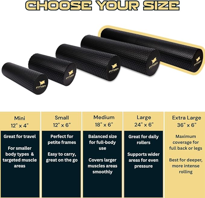 Fitizen Foam Roller – Muscle Massage Rehab Stiff Back Pain Physical Therapy Deep Tissue Firm Exercise Equipment Home Gym Stress Yoga Pilates for The Fit Citizen by FitNation