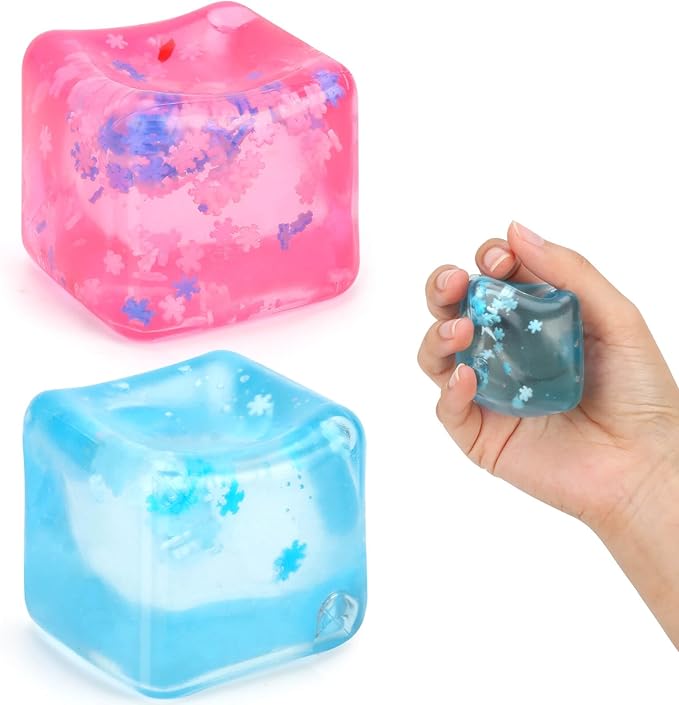 Fidget Toy for All Ages: 2 Pack Soft Sensory Fidget Ice Cube Stress Ball Squishy Cube Stress Relief Toys for Kids, Teens and Adults Party Favors, Birthday Gift for Kids Age 3+