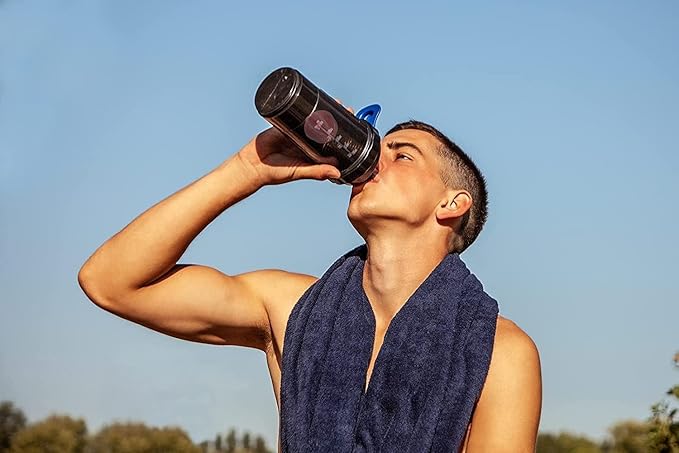 Protein Shaker Bottle w. Classic Loop Top & Stainless Whisk Ball-Protein Shaker Bottle Leak Proof Class Portable Gym Shaker Water Bottle w. Measurement Line BPA Free Plastic Sports Mixer-(16 oz,White)