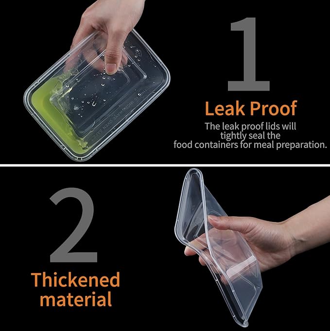 Meal Prep Containers,50 Pack 1 Compartment Food Storage Containers with Lids,Disposable Bento Box Reusable Plastic Lunch Box Kitchen Food Take-Out Box Microwave Dishwasher Freezer Safe(34 oz)