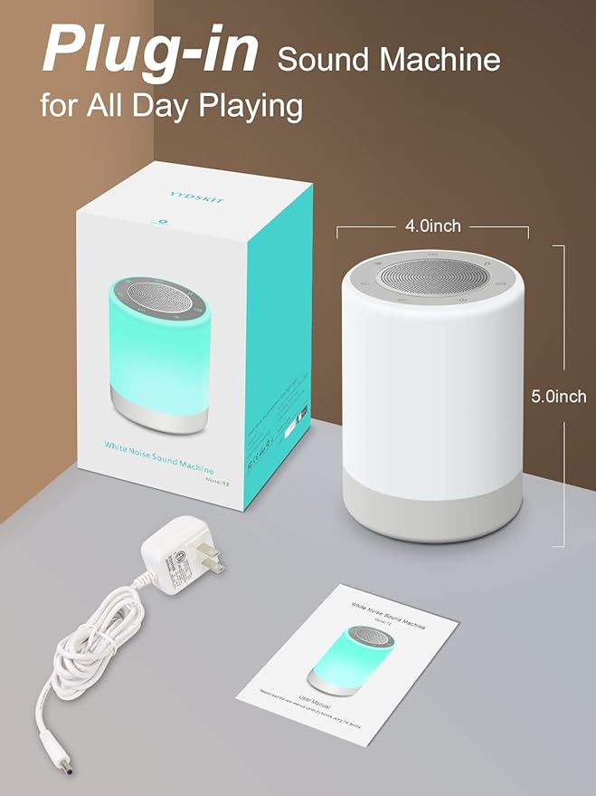 Sound Machine,White Noise Machine for Baby with Night Light, 32 High Fidelity Sounds,Plug in,5 Timers & Memory Feature, Noise Machine for Baby Kids Adults,Home