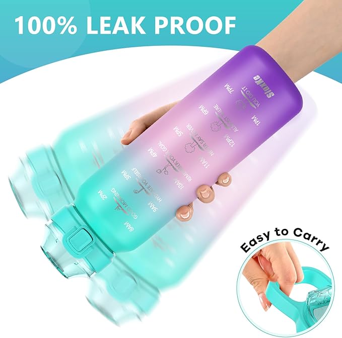 32oz Insulated Water Bottle with handle BPA Free, 316 Stainless Steel Water Bottles 1000ml with Time Marker Double Walled, 1000ml Metal Water Flask Jug for Hiking, Biking, Running