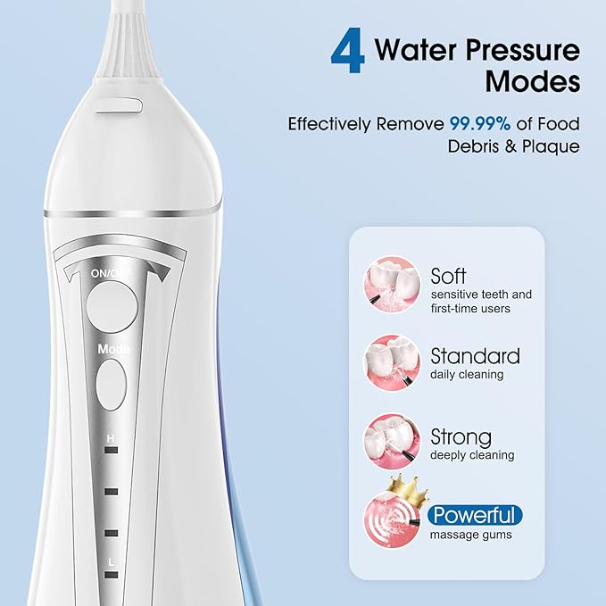 Water Dental Flosser Teeth Pick: Portable Cordless Oral Irrigator 300ML Rechargeable Travel Irrigation Cleaner Beautypick IPX7 Waterproof Electric Flossing Machine for Teeth Cleaning White