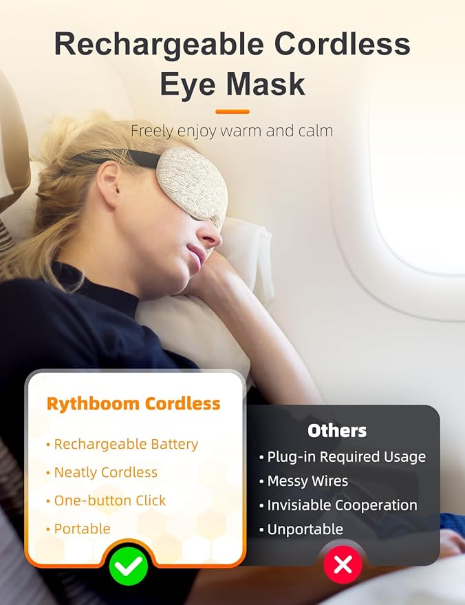Heated Eye Mask, Cordless Warm Compresses for Dry Eyes, Eye Relief, Improved Sleep, 3 Heat Levels, 1500mAh Rechargeable Battery, Washable Eye Heating Pad for Travel, Gifts for Woman Man