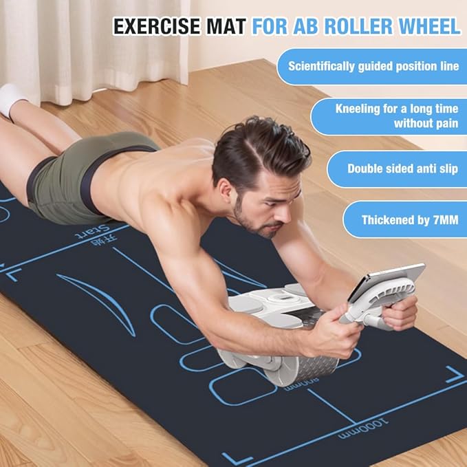 Exercise Equipment Mat for Ab Roller Wheel, Non-Slip Exercise Mat Extra Long Sound Insulation Knee Mat The Joints Protect For Abdominal Yoga Floor Workouts