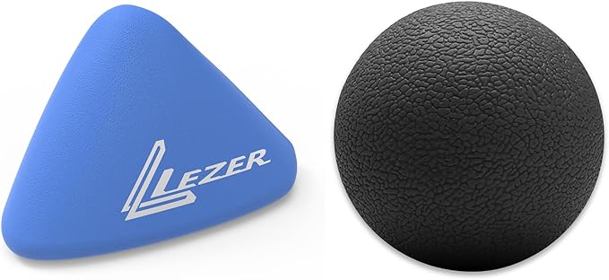 LEZER, Trigger Massage Point, Manual Massage Ball, Muscle Knots Relief Tool, Myofascial Release, Physical Therapy, Plantar Fasciitis, Set of 2 (Blue Trigger and Black Ball)