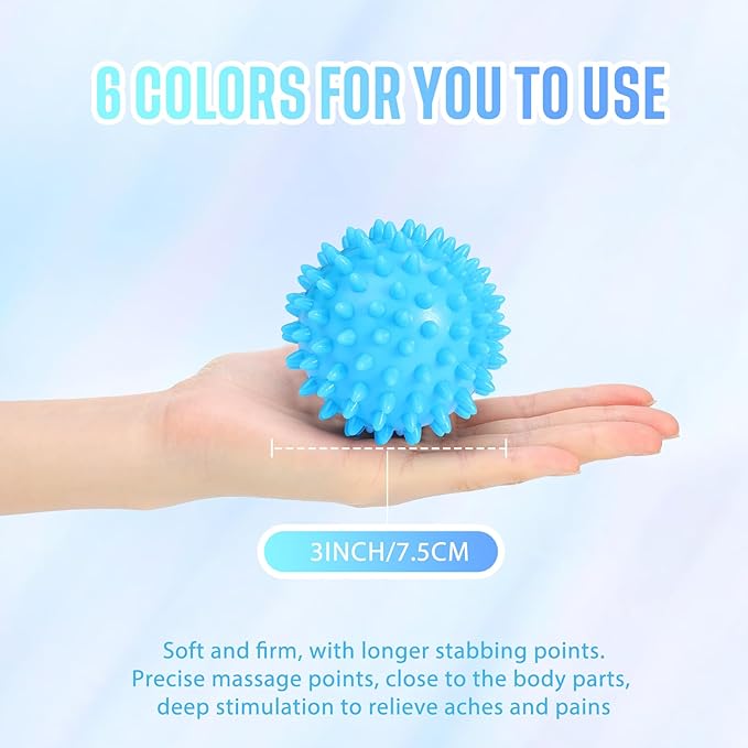 Liliful 12 Pcs Spiky Massage Ball, Hard Foot Ball Roller Massager Firm Foot Arch Trainer for Deep Tissue, Plantar Fasciitis, Feet, Back, Hands, Muscles Soreness, Exercise, 3 Inch (6 Colors)