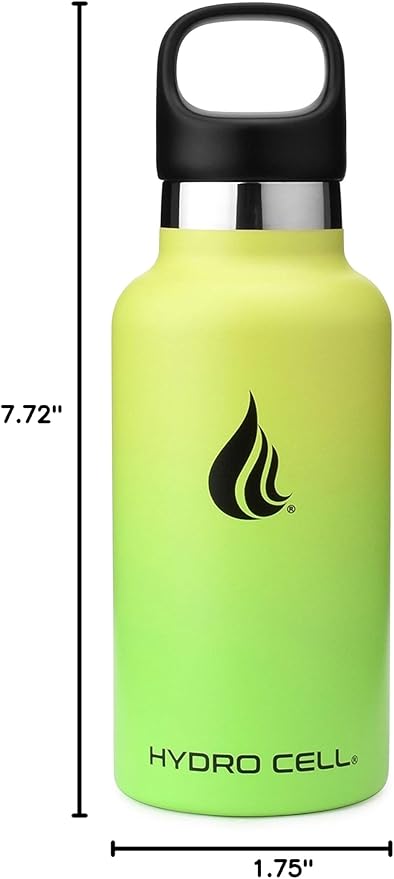 HYDRO CELL Stainless Steel Water Bottle with Straw & 2 Standard Mouth Lids (32oz 24oz 20oz 16oz) Keeps Liquids Hot or Cold w/Double Wall Vacuum Insulated Leak Proof Sport Design (Neon/Neon 16oz)