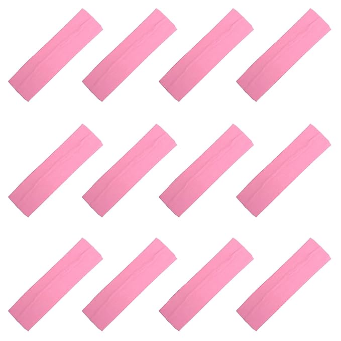 Kenz Laurenz Soft and Stretchy Elastic Cotton Headbands, Pack of 12, Light Pink