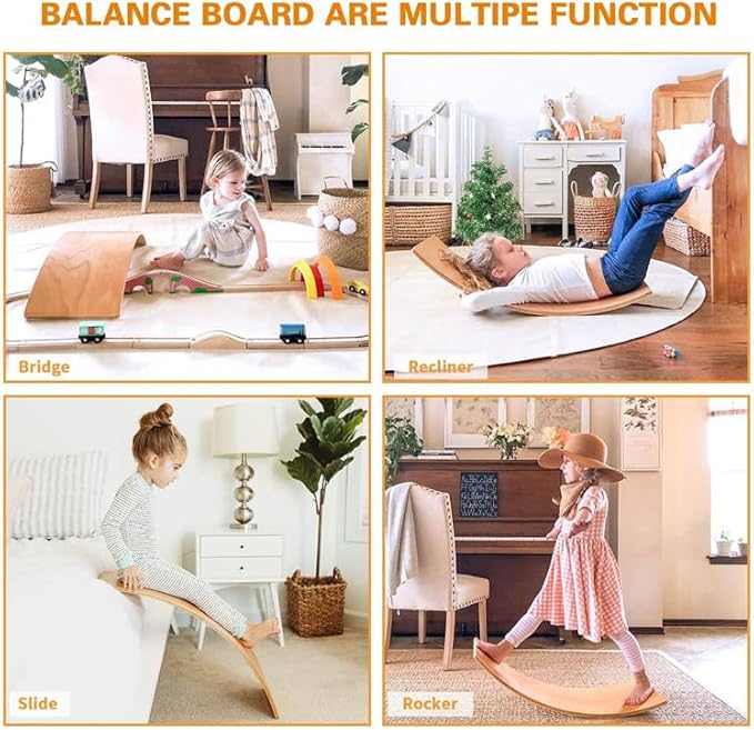 Wooden Wobble Balance Board - 37'' Natural Wobble Board, Montessori Open-Ended Toy, Waldorf Learning & Core Strength Exercise