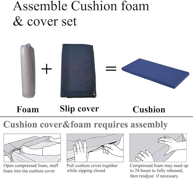 Piano Bench cushons for Indoor Furniture with Ties Non Slip Kitchen Dining Room Bench seat Cushion for Show Storage, Window, Settee, Ottoman (Navy Blue, 48 x 12 Inch)