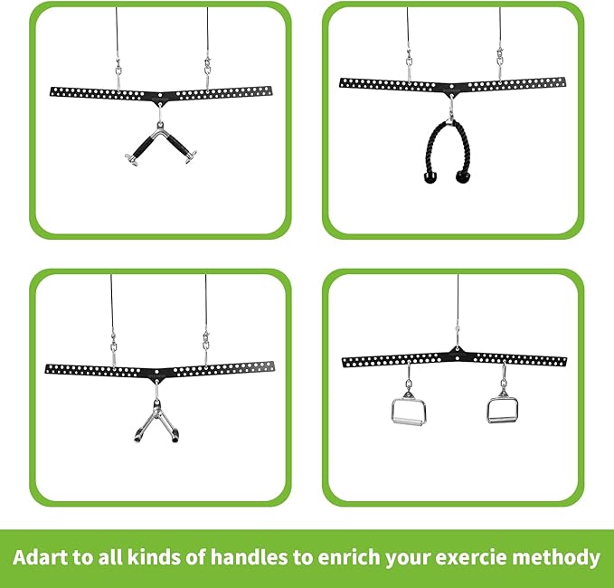 Multi-Grip LAT Pull Down Bar Hardened Powder-Coated Finish, 360° Rotating Stainless Steel Adapter, Neutral & Wide Grip Spreader Bar for Pulley System Gym & Cable Machines
