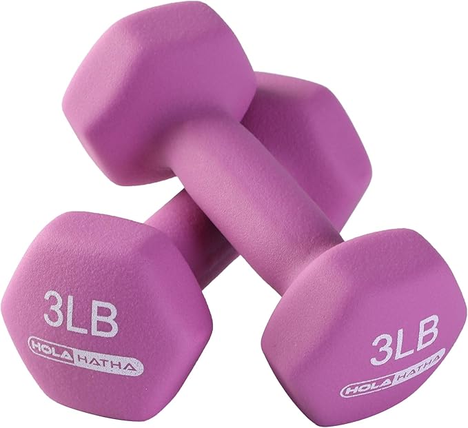 HolaHatha 2, 3, 5, 8, and 10 Pound Neoprene Dumbbell Free Hand Weight Set with Rack, Ideal for Home Exercises to Gain Tone and Definition, Pastel
